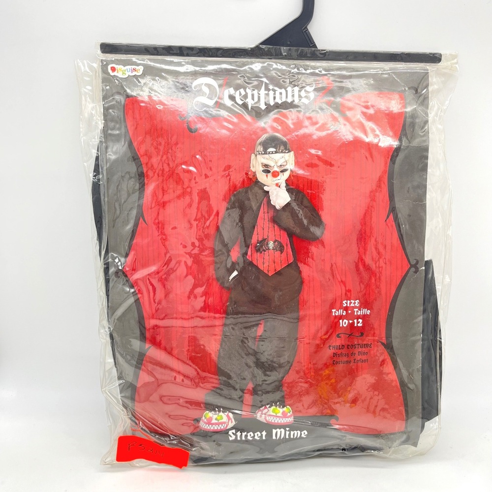 Disguise Deceptions Street Mime Child Costume Size 10-12 2804G Mask and Top